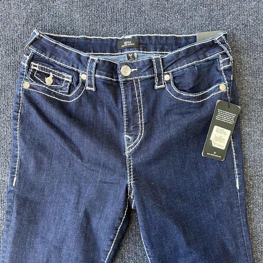 True Religion Jeans Womens 32 Dark Wash Becca Mid Rise Bootcut Flap Pockets
